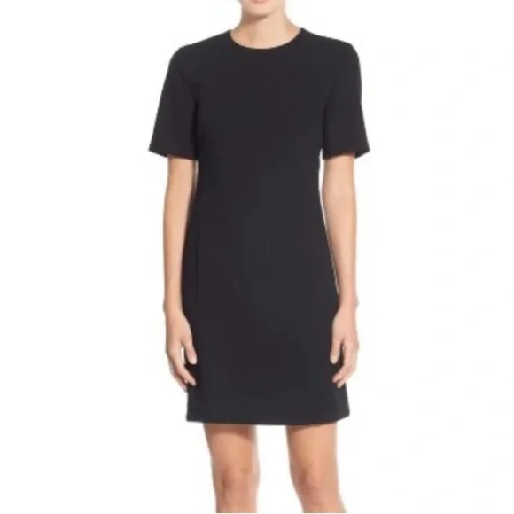 black short sleeve shift dress Theory Slit Front Black V-Neck Short Sleeve Linen Shift Dress – The Closet  New York